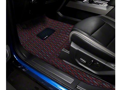Single Layer Diamond Front Floor Mats; Black and Red Stitching (19-24 Ranger)