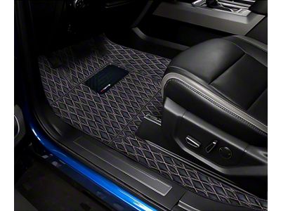 Single Layer Diamond Front Floor Mats; Black and White Stitching (19-24 Ranger)