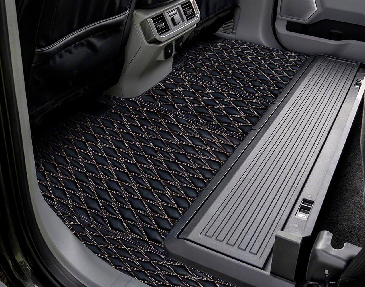 Ranger Single Layer Diamond Front and Rear Floor Mats; Black and White
