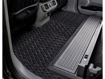 Single Layer Diamond Front and Rear Floor Mats; Black and White Stitching (19-25 Ranger SuperCrew)
