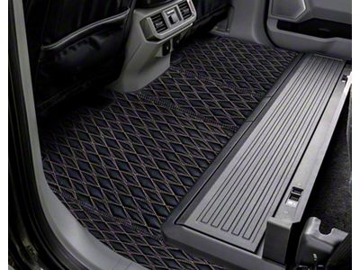 Single Layer Diamond Front and Rear Floor Mats; Black and White Stitching (19-24 Ranger SuperCrew)