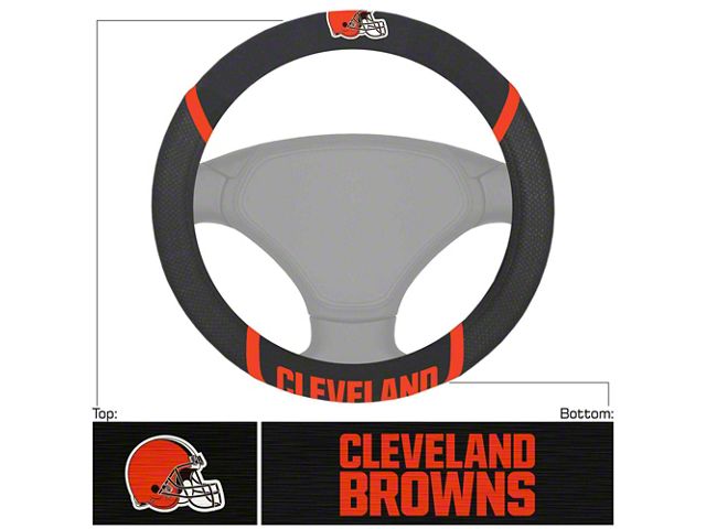 Steering Wheel Cover with Cleveland Browns Logo; Black (Universal; Some Adaptation May Be Required)