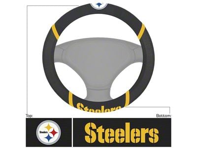 Steering Wheel Cover with Pittsburgh Steelers Logo; Black (Universal; Some Adaptation May Be Required)
