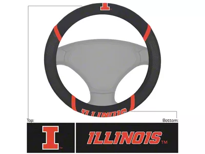 Steering Wheel Cover with University of Illinois Logo; Black (Universal; Some Adaptation May Be Required)