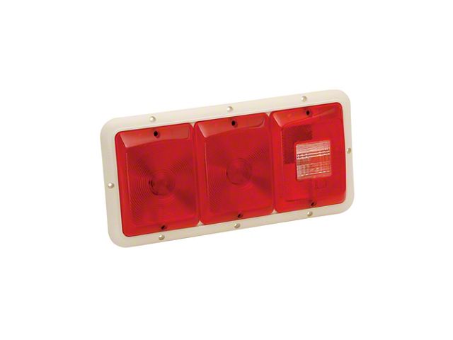 Trailer Tail Light 84; Recessed Triple Horizonal Red, Red, Backup; Colonial White Base