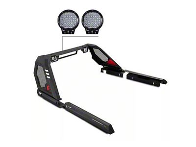 Vigor Roll Bar with 9-Inch Black Round LED Lights; Black (19-25 Ranger)
