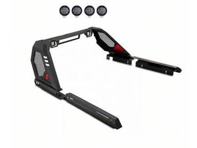 Vigor Roll Bar with 5.30-Inch Black Round Flood LED Lights; Black (19-25 Ranger)