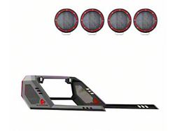 Vigor Roll Bar with 5.30-Inch Red Round Flood LED Lights; Black (19-25 Ranger)