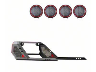 Vigor Roll Bar with 5.30-Inch Red Round Flood LED Lights; Black (19-25 Ranger)