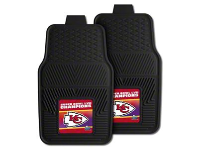 Vinyl Front Floor Mats with Kansas City Chiefs Super Bowl LVII Logo; Black (Universal; Some Adaptation May Be Required)