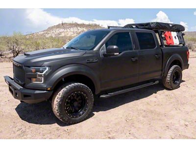 Raptor Series 5-Inch Tread Step Slide Track Running Boards; Black Textured (15-24 F-150 SuperCrew)