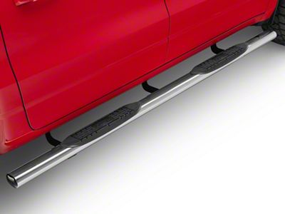 Raptor Series 4-Inch Straight Oval Nerf Side Step Bars; Polished Stainless Steel (19-24 RAM 1500 Crew Cab)