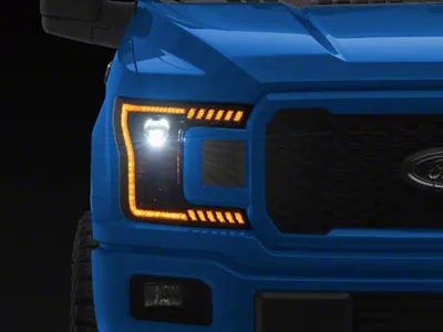 Raxiom LED Halo Surround Headlights with Amber DRL; Black Housing; Clear Lens (18-20 F-150 w/ Factory Halogen Headlights)