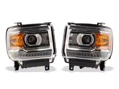 Raxiom LED DRL Bar Factory Style Headlights; Chrome Housing; Clear Lens (15-19 Sierra 2500 HD w/ Factory Halogen Headlights)