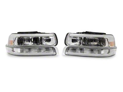 Raxiom LED Bar OE Style Headlights with Bumper Lights; Chrome Housing; Clear Lens (99-02 Silverado 1500)