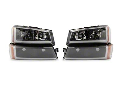 Raxiom LED Light Bar OE Style Headlights with Bumper Lights; Black Housing; Clear Lens (03-06 Silverado 1500)