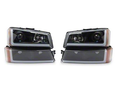 Raxiom LED Light Bar OE Style Projector Headlights with Bumper Lights; Black Housing; Clear Lens (03-06 Silverado 1500)