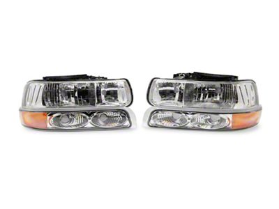 Raxiom OE Style Headlights with Bumper Lights; Chrome Housing; Clear Lens (99-02 Silverado 1500)