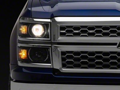 Raxiom OE Style Projector Headlights with Chrome Trim; Black Housing; Clear Lens (14-15 Silverado 1500)