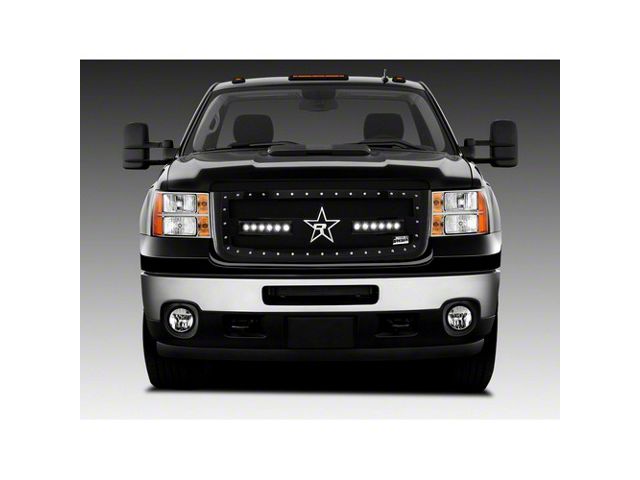 RBP RX-3 Midnight Edition Studded Frame Upper Grille Insert with LED Lights; Black (11-14 Sierra 3500 HD)