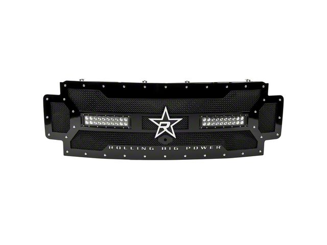 RBP RX-3 Midnight Special Edition Studded Frame Upper Grille Insert with LED Lights; Black (17-19 F-250 Super Duty)
