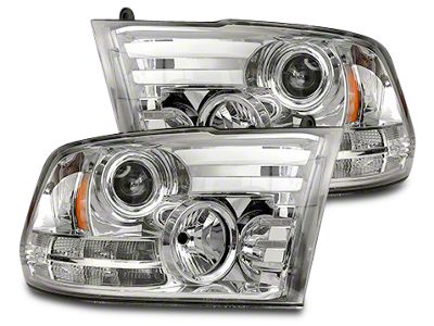 Clear / Chrome Projector Headlights w/ LED DRL & Amber LED Turn Signals (13-18 RAM 1500 w/ Factory Projector Headlights)