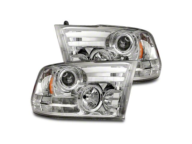 Clear / Chrome Projector Headlights w/ LED DRL & Amber LED Turn Signals (13-18 RAM 1500 w/ Factory Projector Headlights)