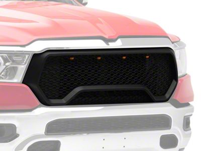 RedRock Rebel Style Upper Replacement Grille with LED DRL; Matte Black (19-24 RAM 1500 Big Horn, Laramie, Lone Star, Tradesman, Excluding Classic)