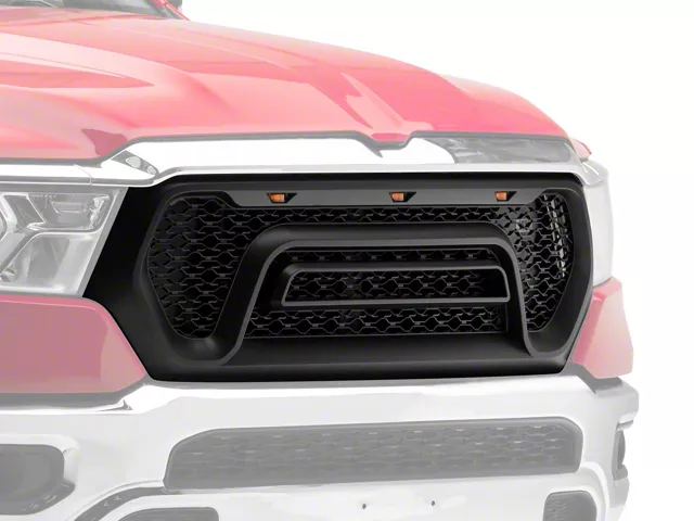 RedRock Rebel Style Upper Replacement Grille with LED DRL; Matte Black (19-24 RAM 1500 w/o Forward Facing Camera)