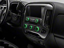 RedRock Billet Interior Knob Cover Kit; Green (14-18 Silverado 1500)