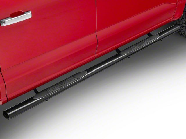 RedRock 4-Inch Oval Straight End Side Step Bars; Black (15-24 F-150 SuperCrew)