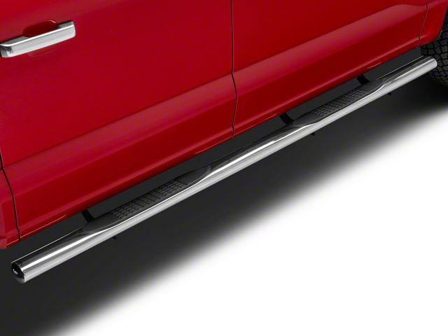 RedRock 4-Inch Oval Straight End Side Step Bars; Stainless Steel (15-24 F-150 SuperCrew)