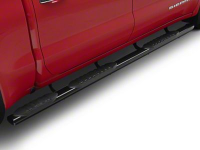 RedRock 5-Inch Oval Bent Wheel to Wheel Side Step Bars; Black (19-25 Sierra 1500 Crew Cab w/ 5.80-Foot Short Box)