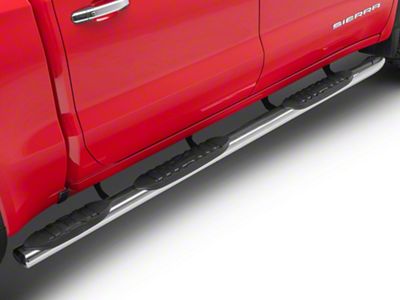 RedRock 5-Inch Oval Bent Wheel to Wheel Side Step Bars; Stainless Steel (19-25 Sierra 1500 Crew Cab w/ 5.80-Foot Short Box)