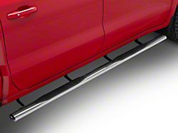 RedRock 4-Inch Oval Straight Side Step Bars; Stainless Steel (19-26 Silverado 1500 Crew Cab)