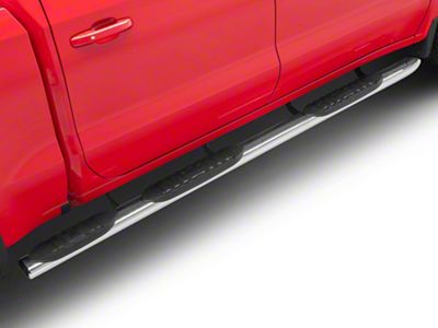 RedRock 5-Inch Oval Bent Wheel to Wheel Side Step Bars; Stainless Steel (19-24 Silverado 1500 Crew Cab w/ 5.80-Foot Short Box)