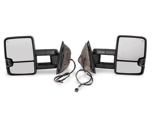 RedRock Powered Heated Manual Extendable Towing Mirrors with Smoked Turn Signals; Textured Black (07-13 Silverado 1500)