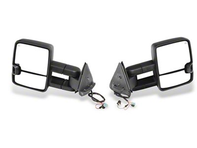 RedRock Powered Heated Tow Mirrors with Arrow on Glass Smoked Amber LED Turn Signal; Textured Black (03-06 Silverado 1500)