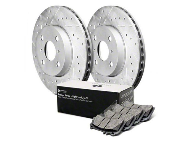 Rockies Series Cross-Drilled and Slotted 6-Lug Brake Rotor and Light Truck/SUV Pad Kit; Front (10-20 F-150)