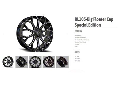 Revenge Luxury Wheels RL-105 Big Floater Black Machined 6-Lug Wheel; 28x9.5; 25mm Offset (07-13 Silverado 1500)