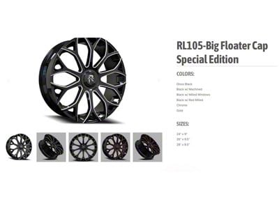Revenge Luxury Wheels RL-105 Big Floater Black Machined 6-Lug Wheel; 28x9.5; 25mm Offset (15-20 F-150)
