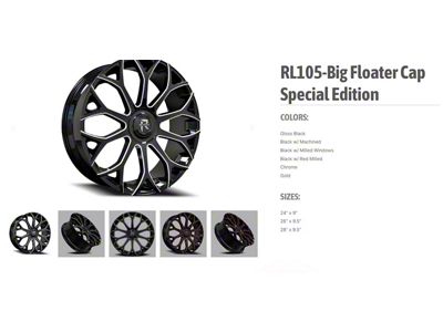 RL-105 Big Floater Gloss Black 6-Lug Wheel; 28x9.5; 25mm Offset (21-26 Yukon)