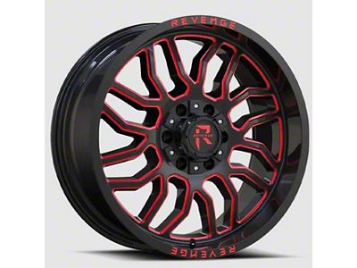 Revenge Off-Road Wheels RV-205 Black and Red Milled 5-Lug Wheel; 20x10; -19mm Offset (02-08 RAM 1500, Excluding Mega Cab)