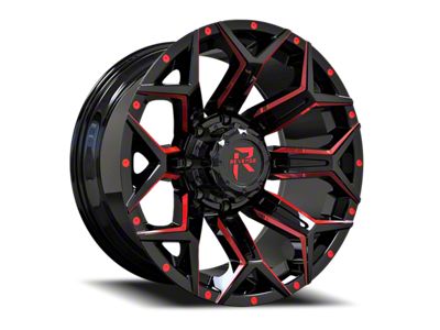 Revenge Off-Road Wheels RV-202 Black and Red Milled 8-Lug Wheel; 20x9; 0mm Offset (10-18 RAM 3500 SRW)