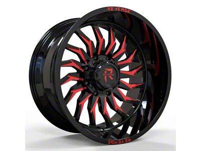 Revenge Off-Road Wheels RV-204 Black and Red Milled 8-Lug Wheel; 22x12; -44mm Offset (10-18 RAM 3500 SRW)