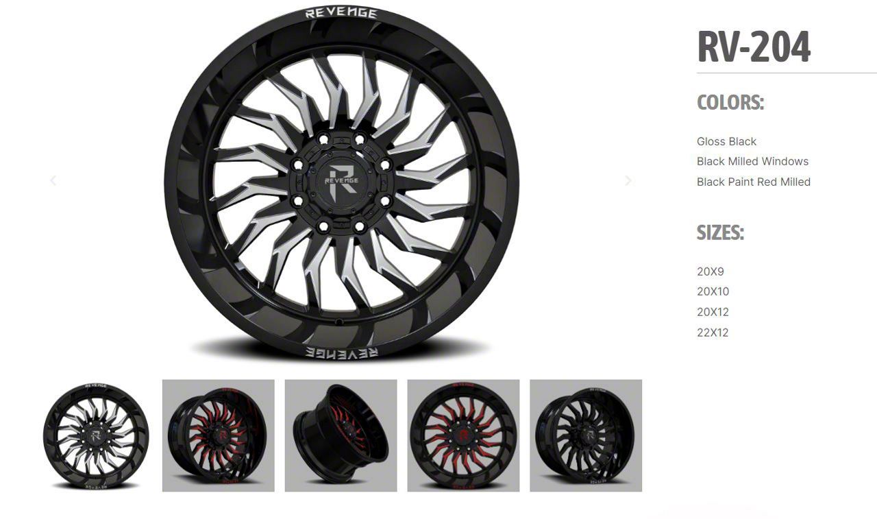 Revenge Off-Road Wheels RV-204 Black and Milled 6-Lug Wheel; 20×12; -44mm Offset (15-20 F-150)