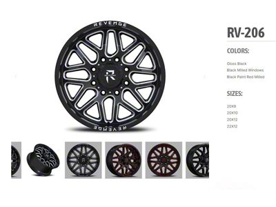 Revenge Off-Road Wheels RV-206 Black and Red Milled 6-Lug Wheel; 22x12; -44mm Offset (15-20 F-150)