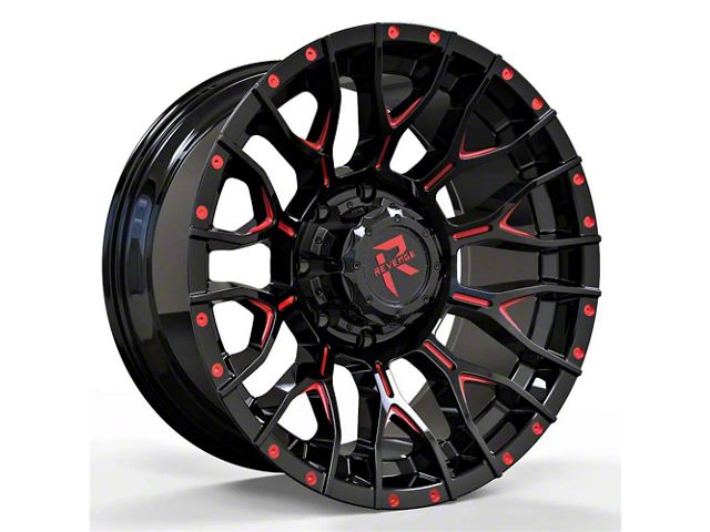 Revenge Off-Road Wheels RV-201 Black and Red Milled 8-Lug Wheel; 20x9; 0mm Offset (15-19 Silverado 2500 HD)