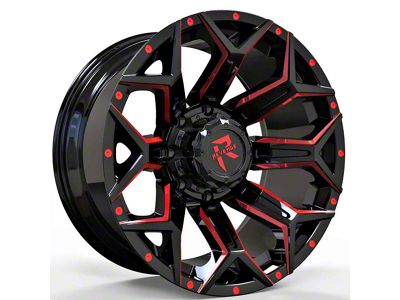 Revenge Off-Road Wheels RV-202 Black and Red Milled 8-Lug Wheel; 20x9; 0mm Offset (17-22 F-250 Super Duty)