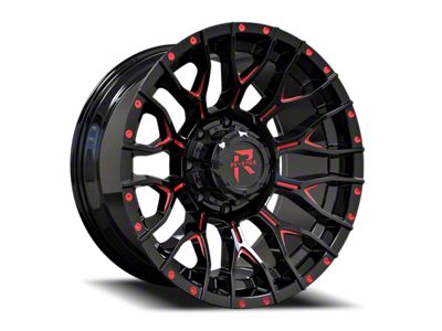 Revenge Off-Road Wheels RV-201 Black and Red Milled 8-Lug Wheel; 20x9; 0mm Offset (17-22 F-350 Super Duty SRW)